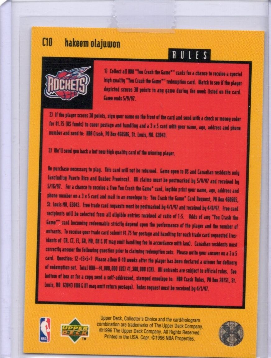 1996-97 Collectors Choice You Crash the Game Gold SP Insert Hakeem Olajuwon #C10