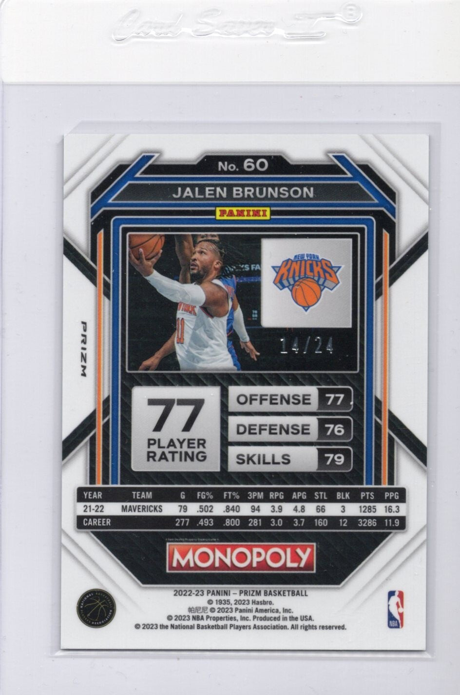 2022-23 Jalen Brunson Monopoly Prizm Green 14/24  #60 Knicks