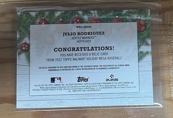 2022 Topps Holiday Mega Box Relics Julio Rodriguez #WRC-JROD Rookie RC