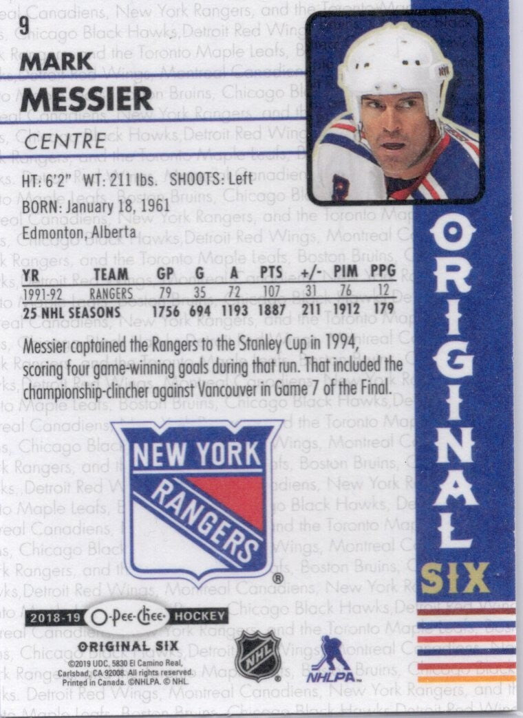 2018-19 O-Pee-Chee OPC Original Six Hockey Walmart, Mark Messier #9