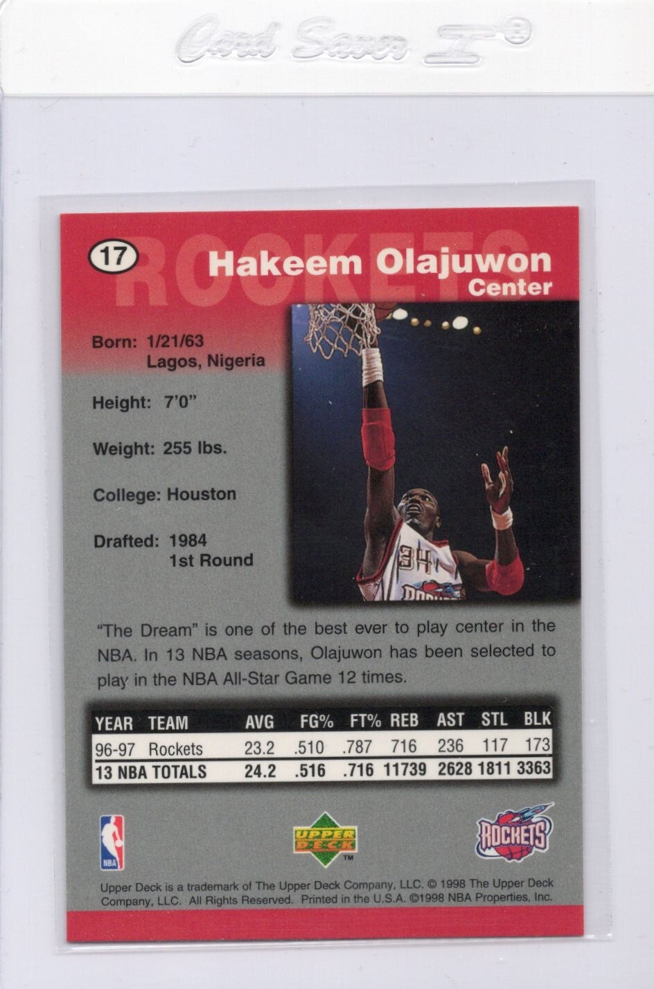1998-99 Upper Deck Kellogg's Gold Hakeem Olajuwon #17 HOF