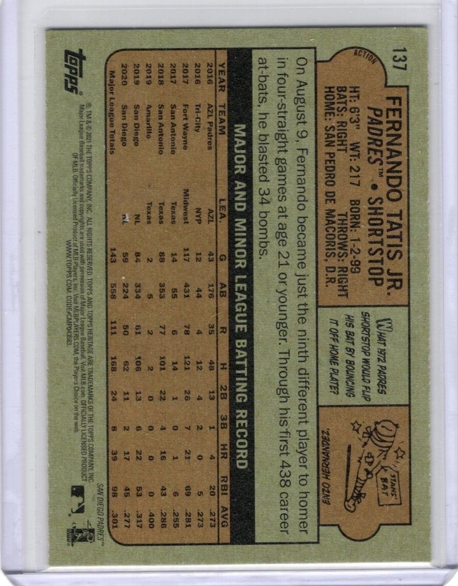 2021 Topps Heritage Action Variations #137 Fernando Tatis Jr. Hobby Exclusive