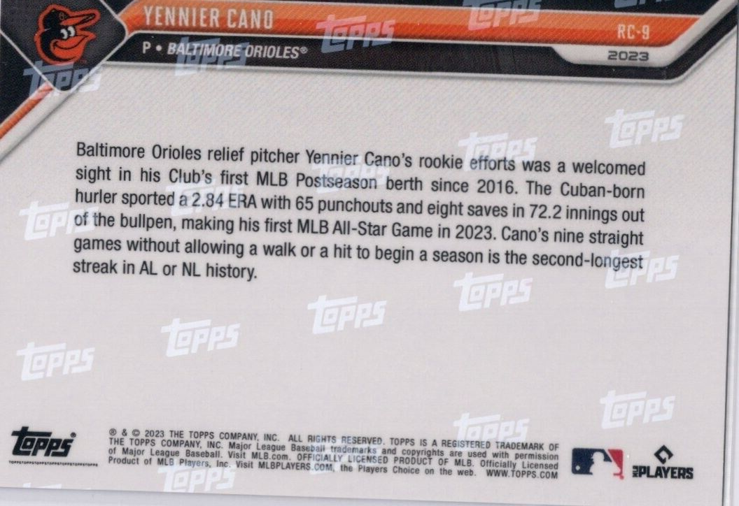 2023 MLB TOPPS NOW Rookie Cup Team  # RC-9 Yennier Cano