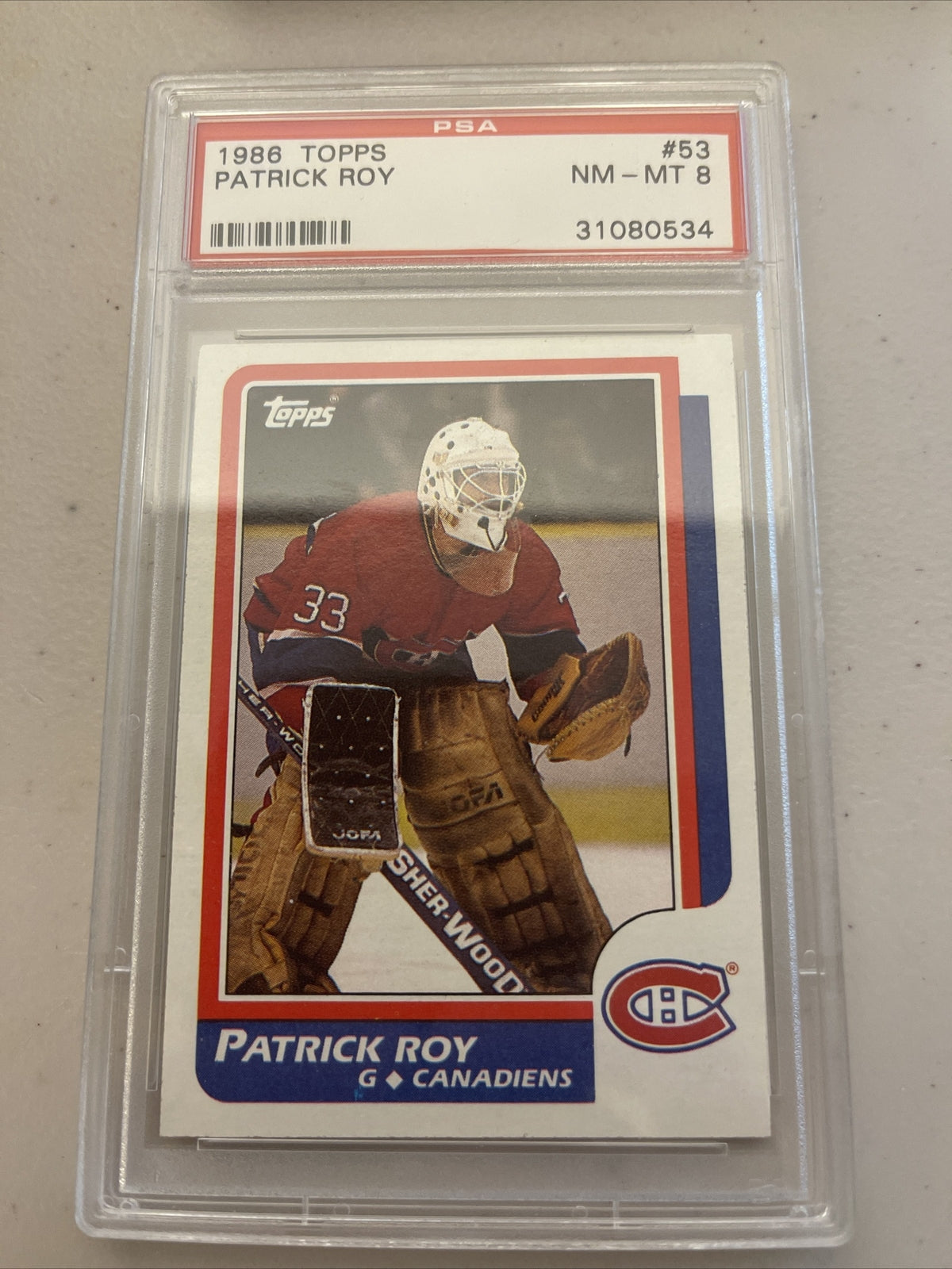 1986 - 1987 Topps Patrick Roy RC/Rookie  #53 PSA 8