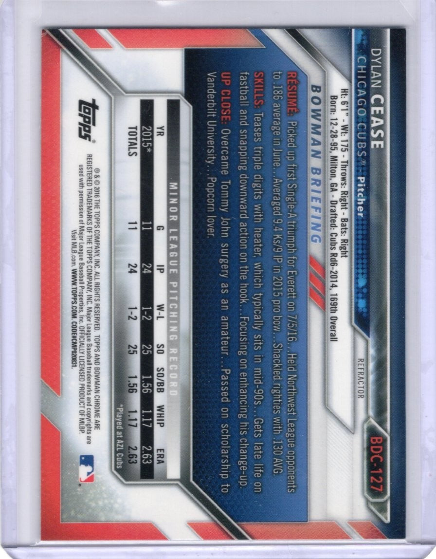 2016 Bowman Draft #BDC-127 Dylan Cease Chrome Refractor Toronto Blue Jays