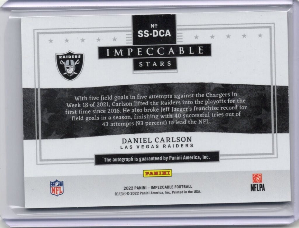 2022 Impeccable Daniel Carlson Impeccable Stars Autograph #45/75 Raiders SS-DCA