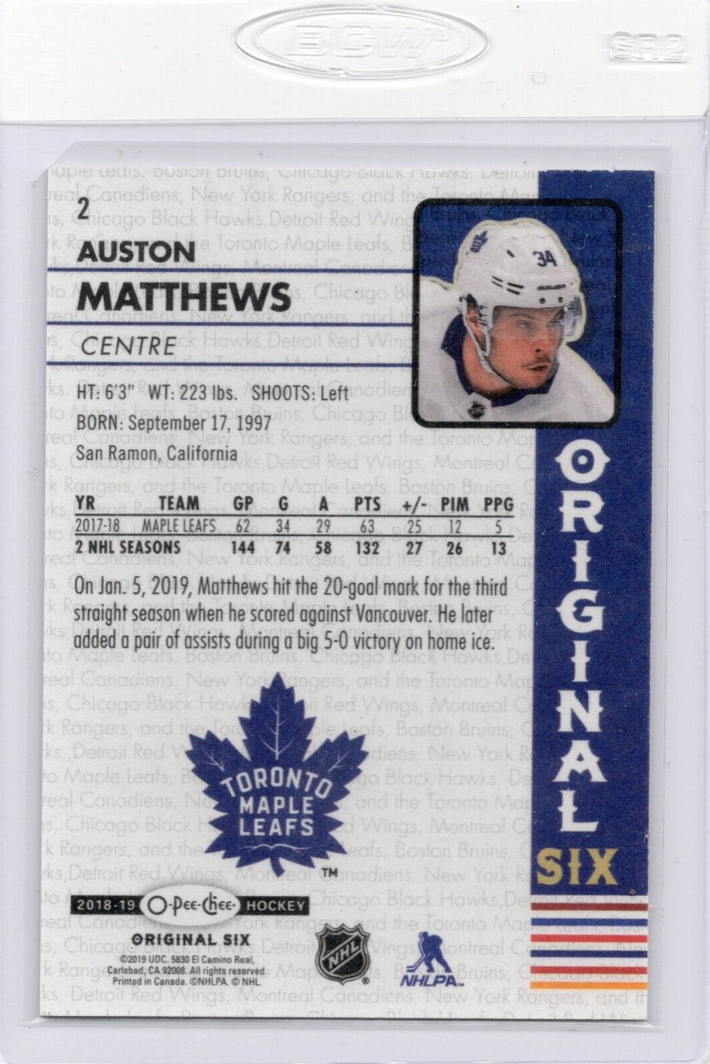 2018-19 O-Pee-Chee OPC Original Six Hockey Walmart, Auston Matthews #2