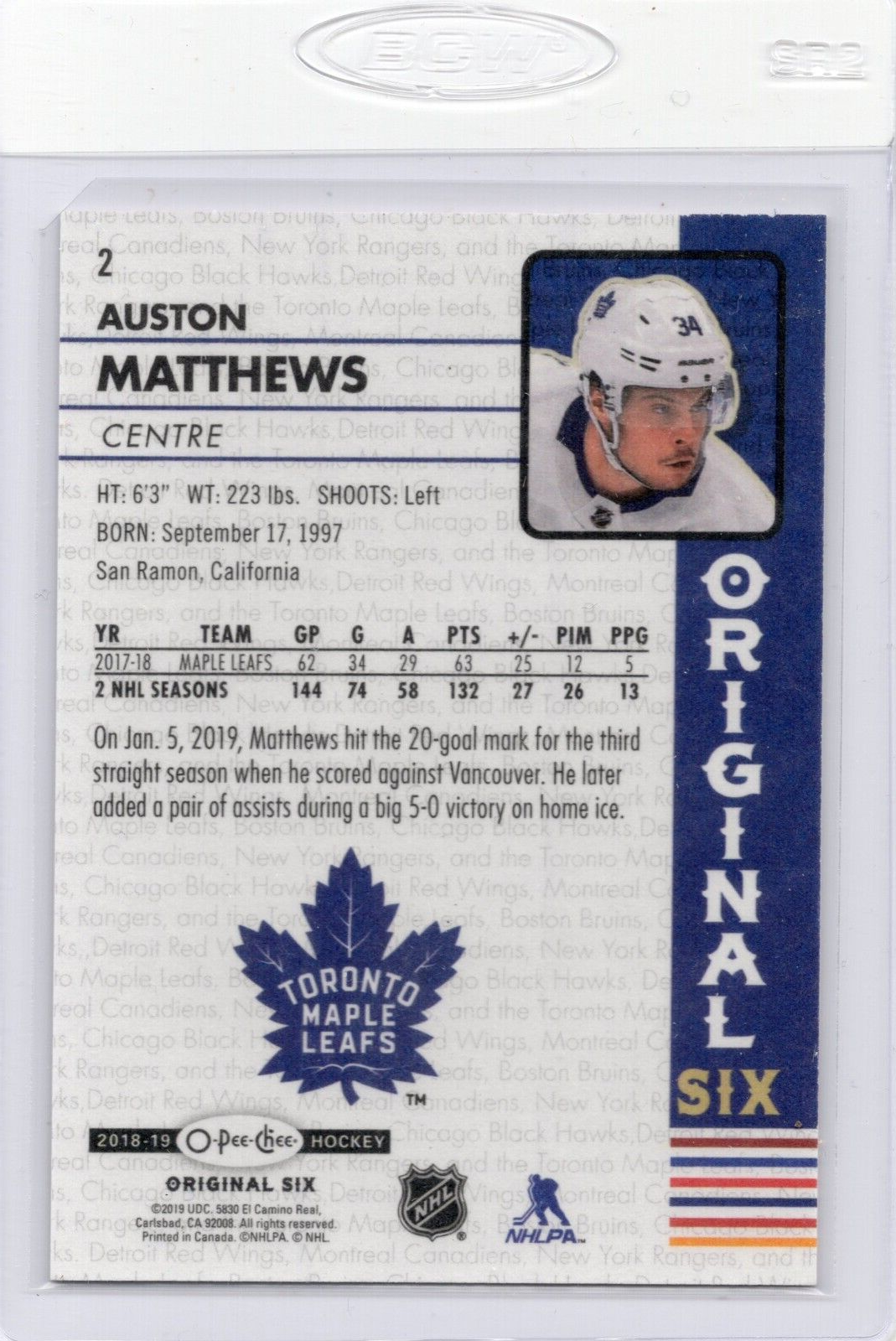 2018-19 O-Pee-Chee OPC Original Six Hockey Walmart, Auston Matthews #2